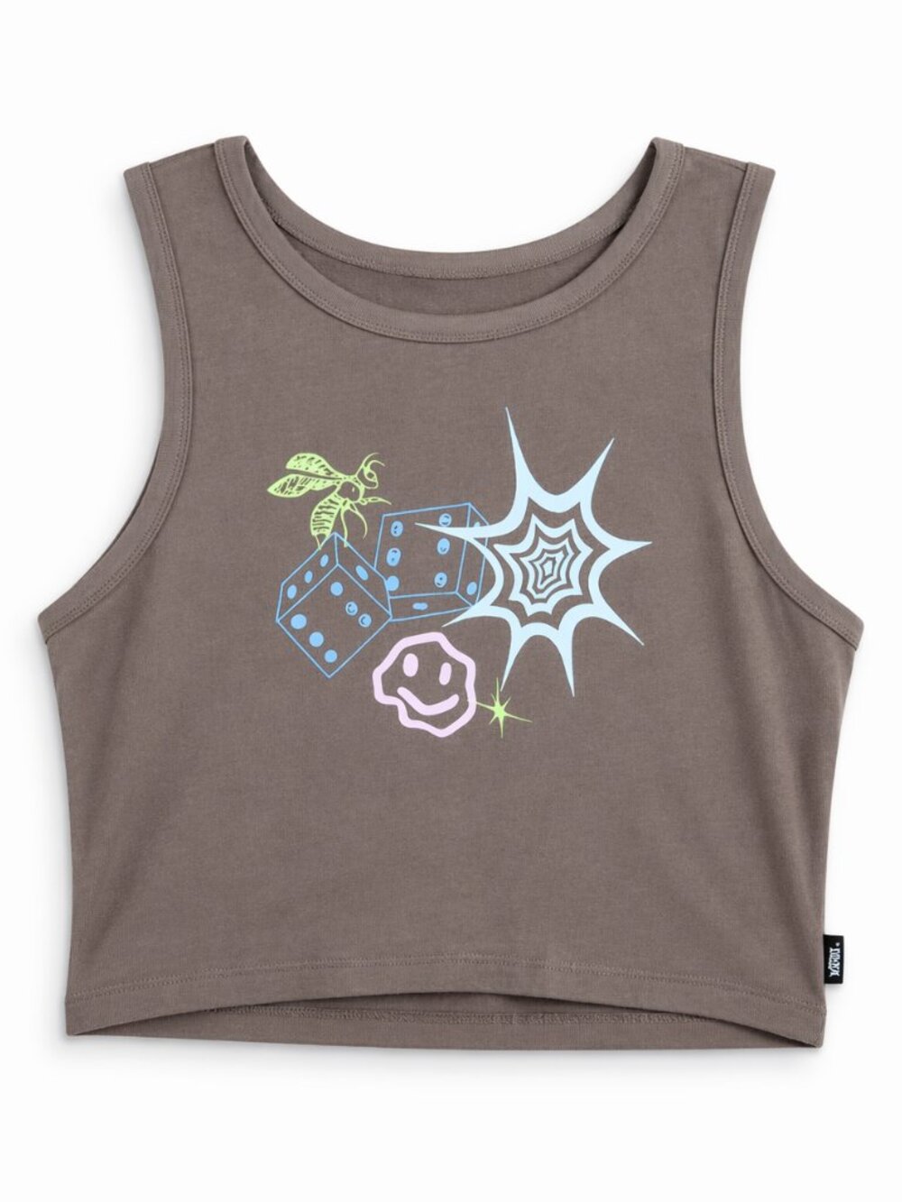 Van's Brown Cropped Tank Top with Cute Graphics, Size Medium